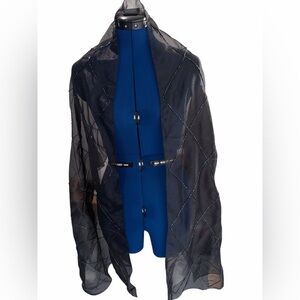 NWT Elegant iridescent Beaded  Black Sheer Women's Dressy Shawl